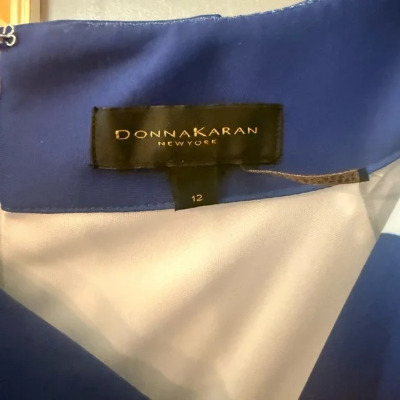 Donna Karan Blue, Green & Cream Geometric Sheath Midi Dress - Picture 6 of 7